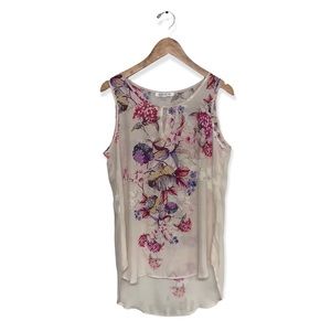 Rose + Olive by Anthropologie Floral Sleeveless Blouse Cream Keyhole Size Medium